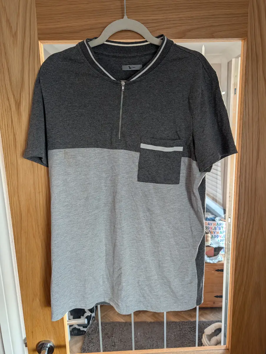 TU Man Grey Colour Block Zip Neck T-Shirt Large 42-44 Chest
