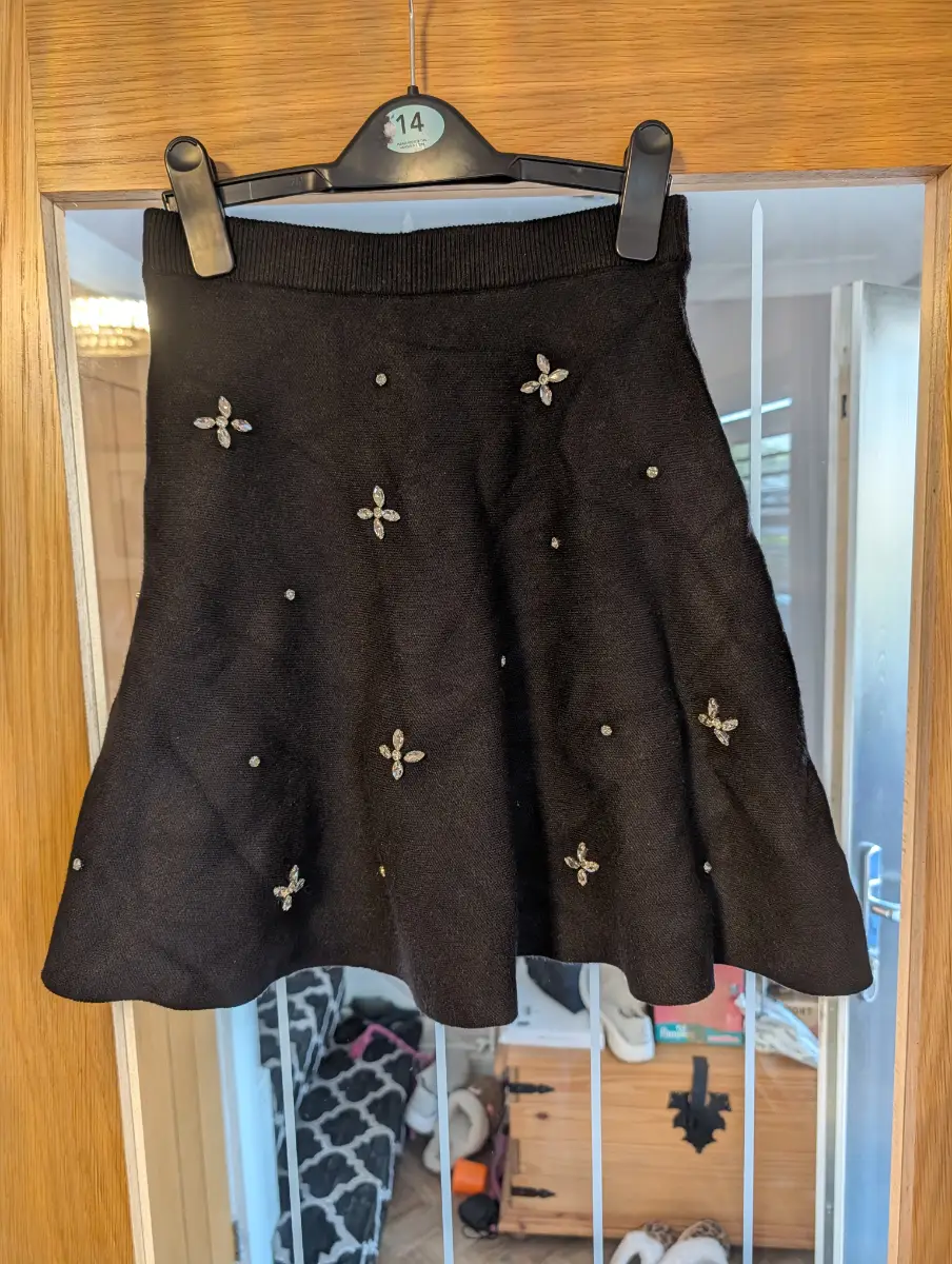 Primark Black Embellished Skater Skirt Size S