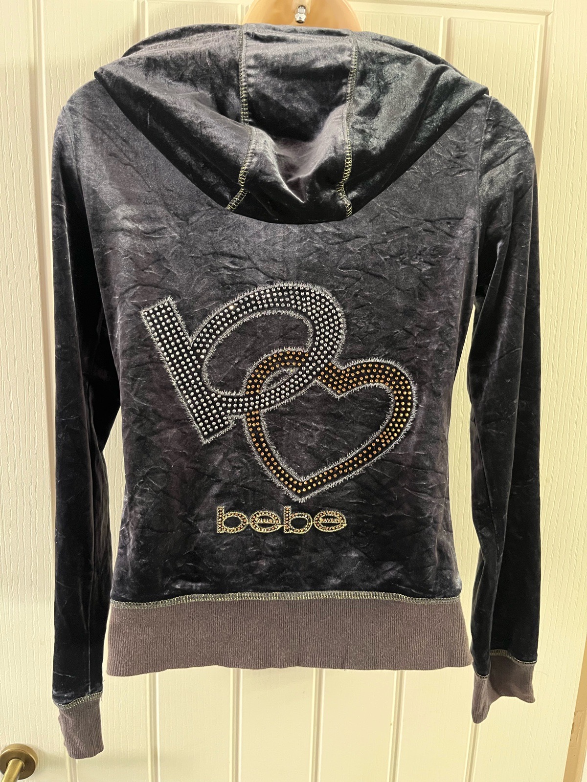 Vintage Y2K Bebe Gunmetal Super Soft Shiny Velour Tracksuit size Medium