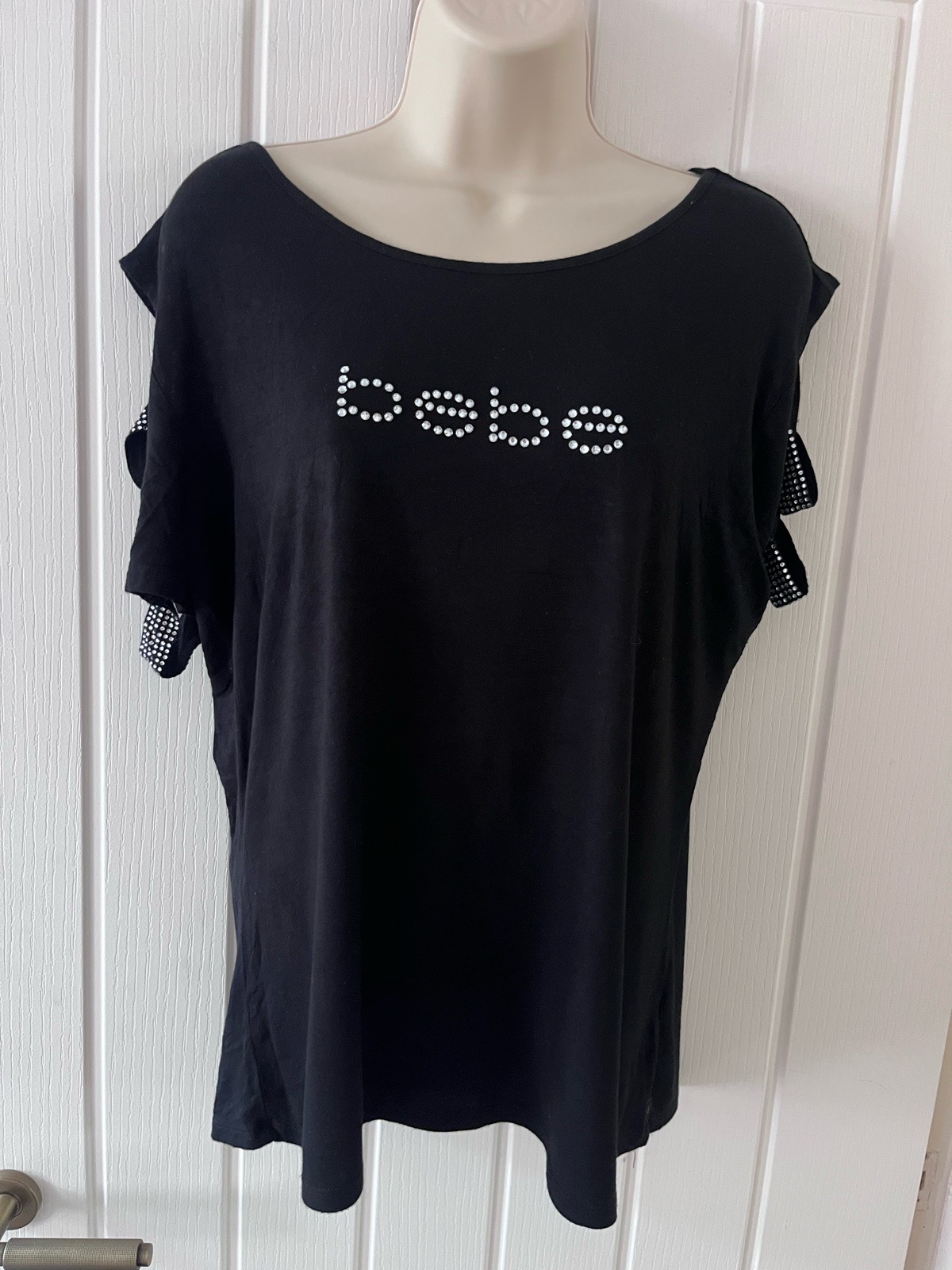 Vintage Y2K Bebe Top with Rhinestone Strap Sleeves Size XL