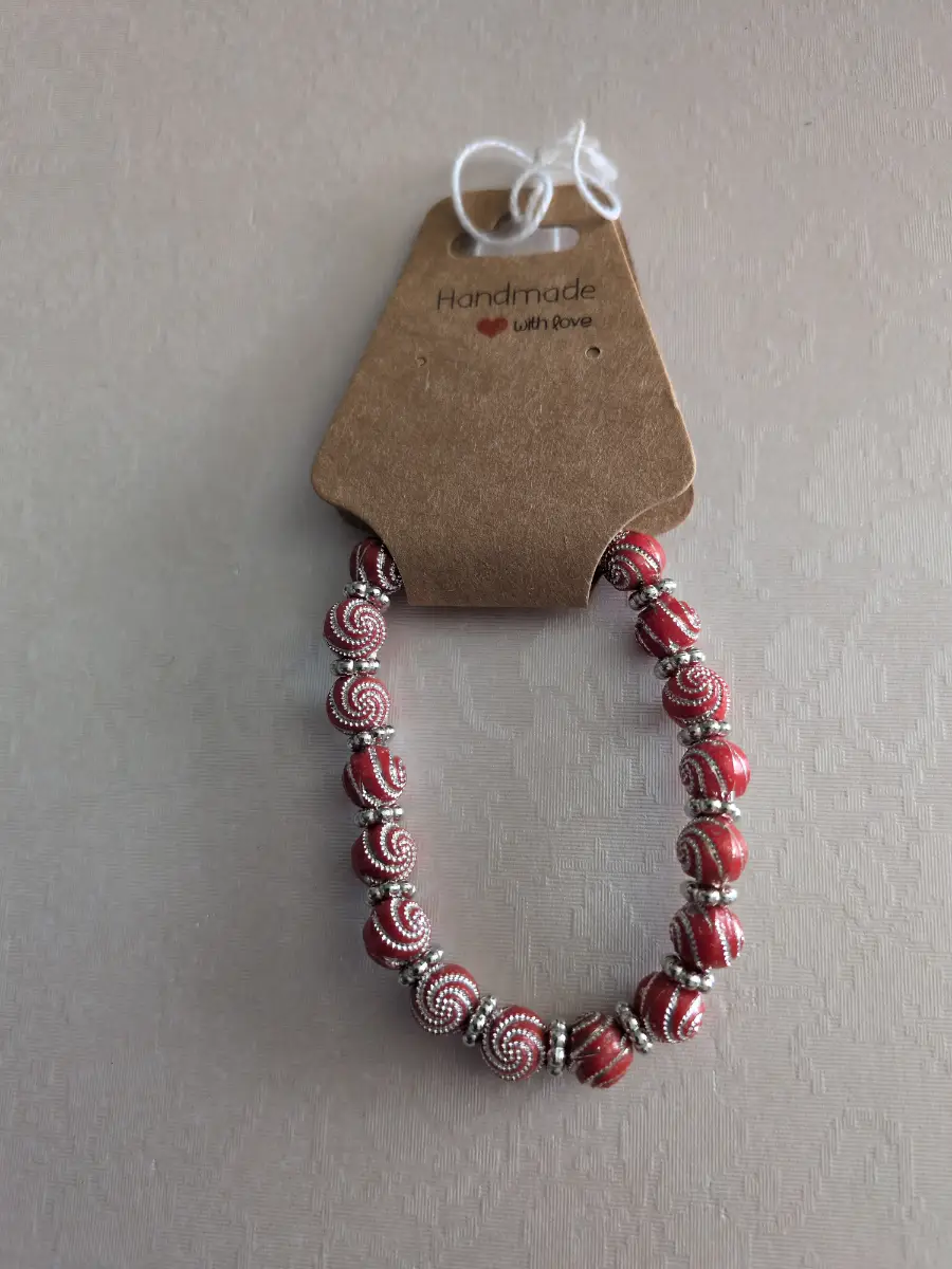 Handmade Red and Silver bracelet