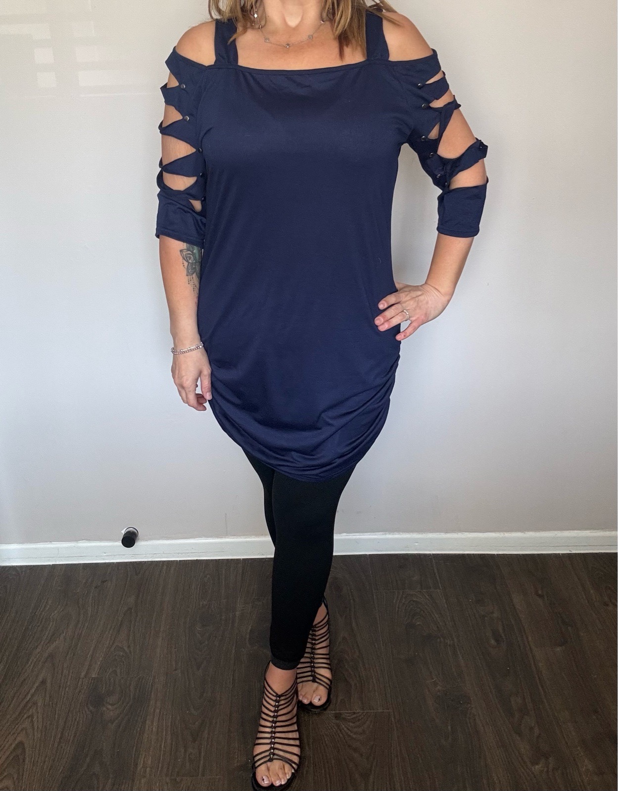 SHEIN Curve 2XL (UK 20 / US 16) Cold-Shoulder Ruched Navy Dress