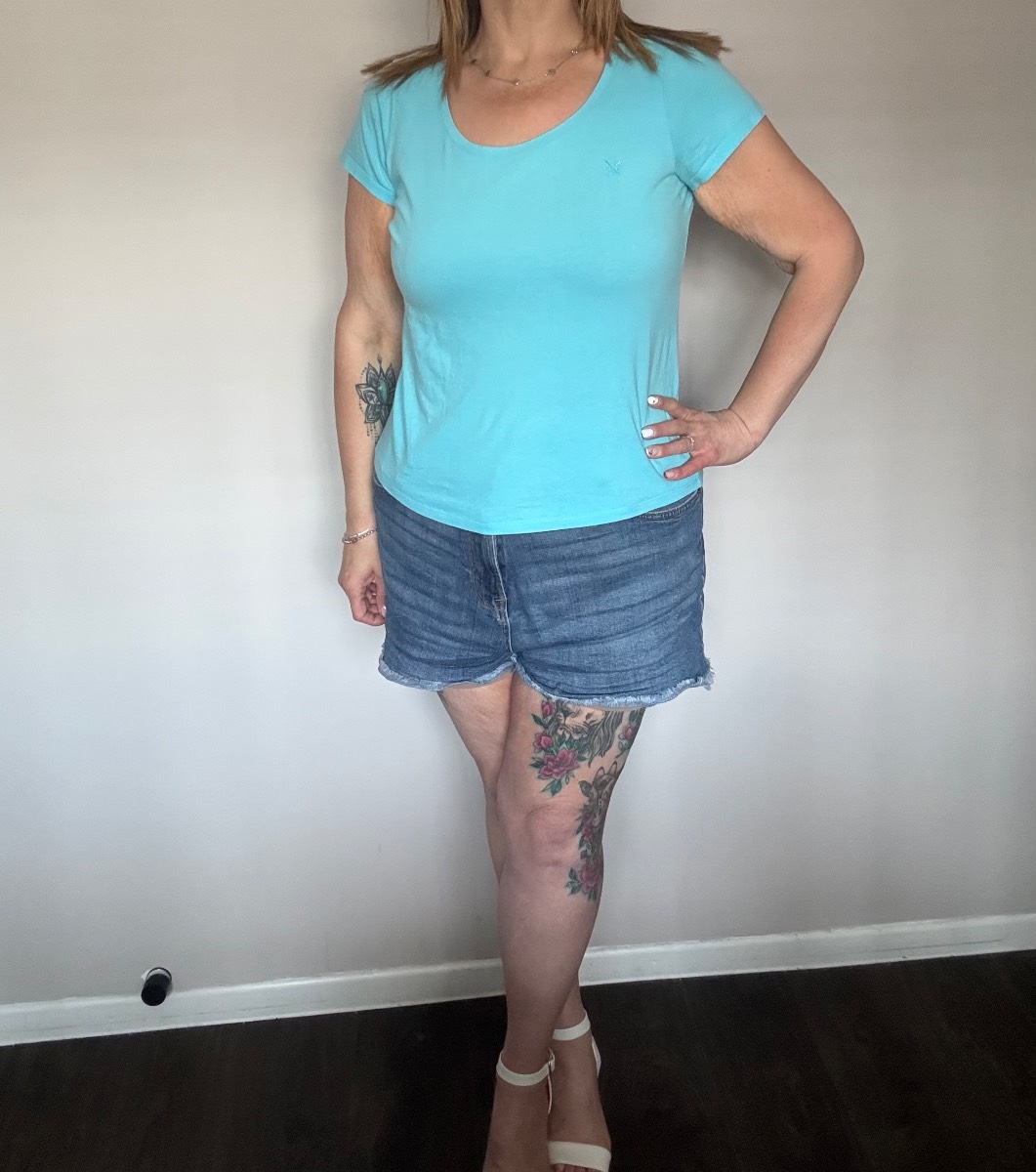 Crew Clothing Co. Turquoise Blue Cotton Scoop Neck Top - Size 12