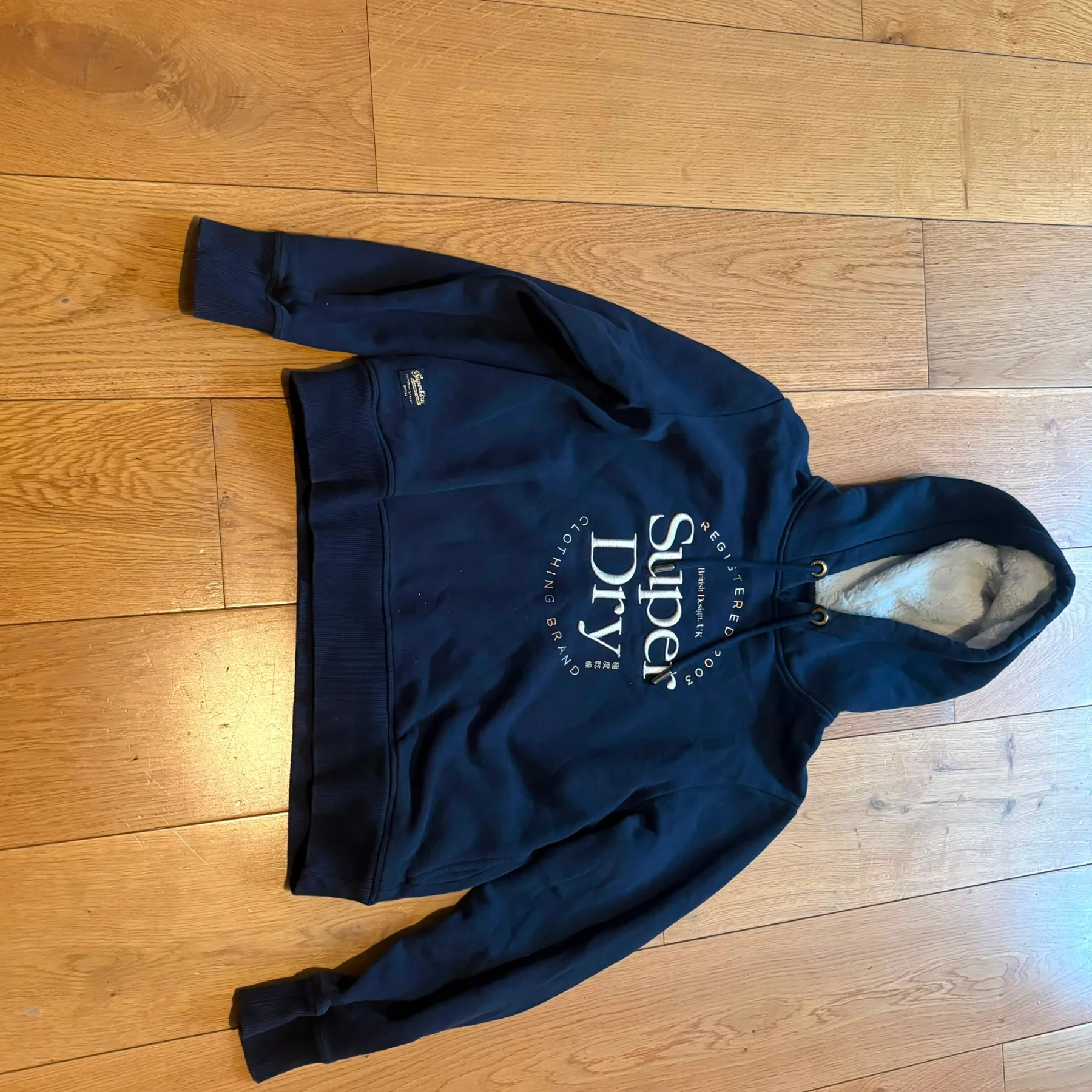 Blue Navy Superdry Fluffy Big Winter Women's Hoodie UK 14 Excellent