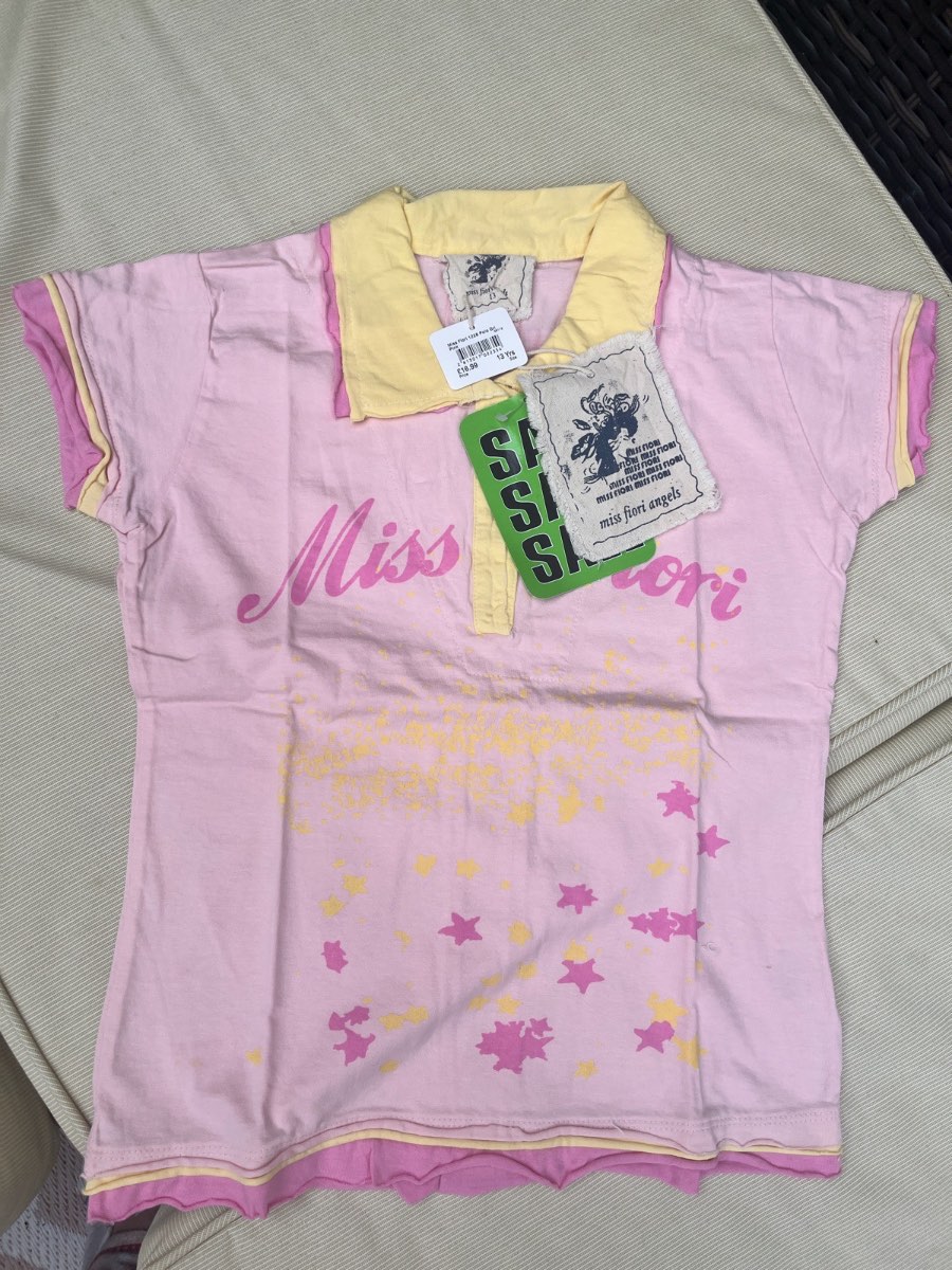 New Miss Fiori Girls Polo Shirt - Pink & Yellow - Size 13 Years
