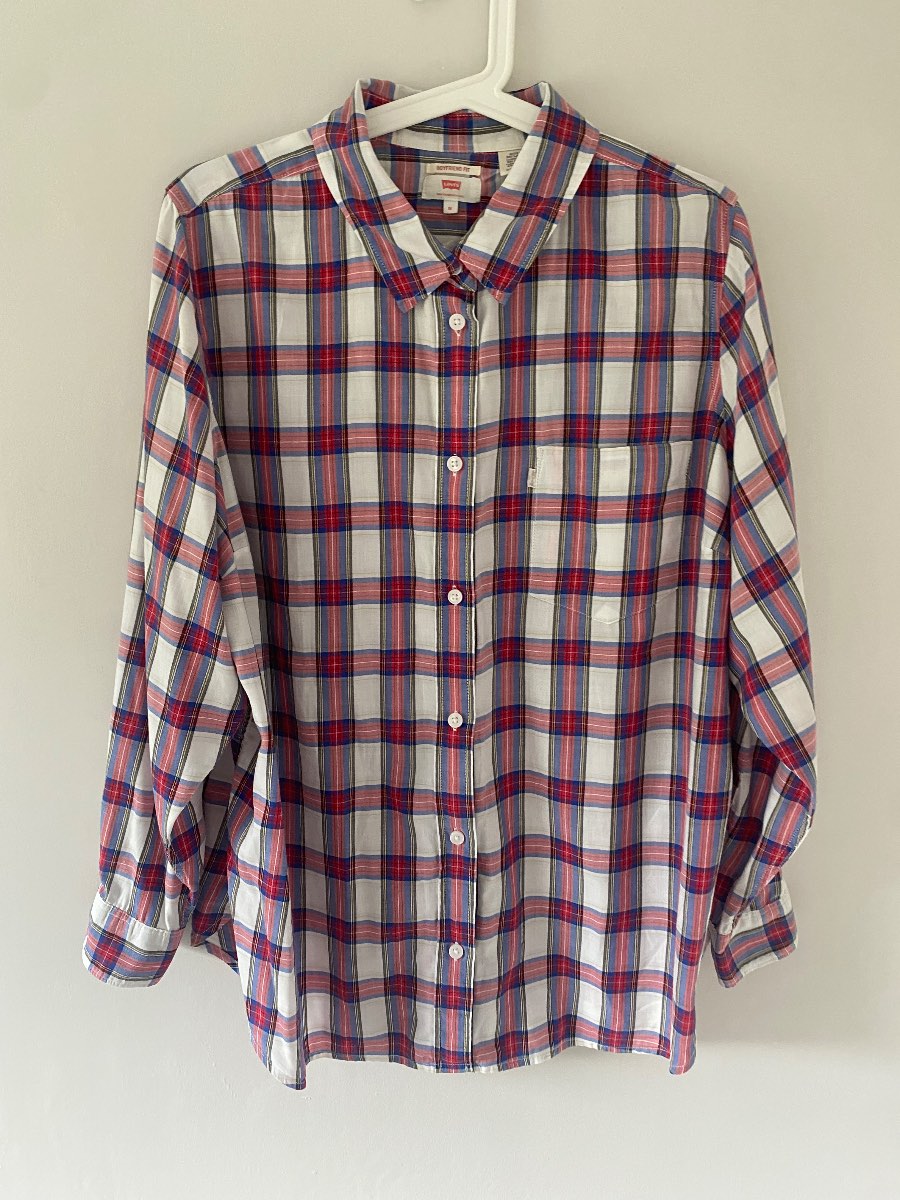 Levi's Boyfriend Fit Checked Shirt 1X UK 16 Red Blue Plaid Oversized