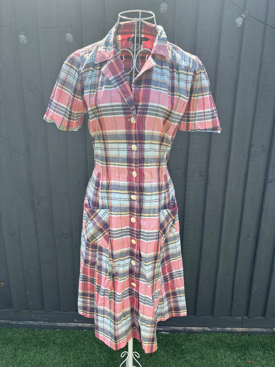 Womens Ralph Lauren Check Short Sleeve Summer Dress Size 10