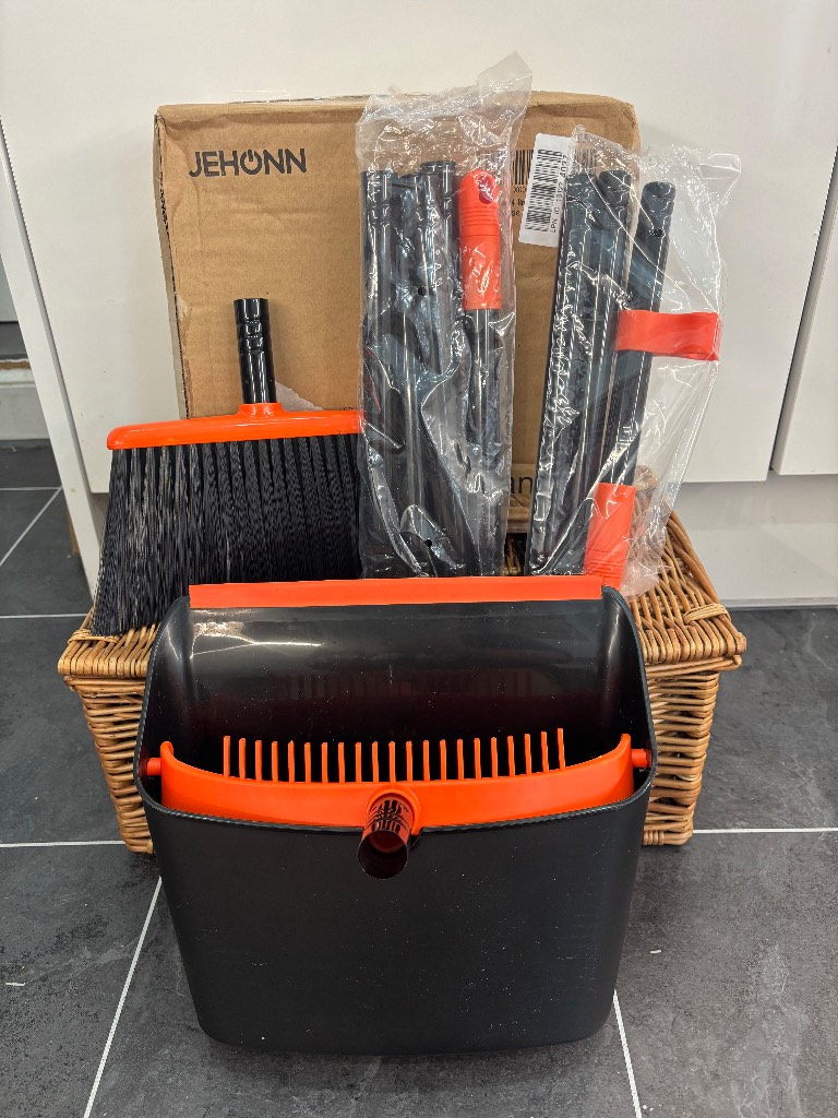 Broom and dustpan set with long extendable handle