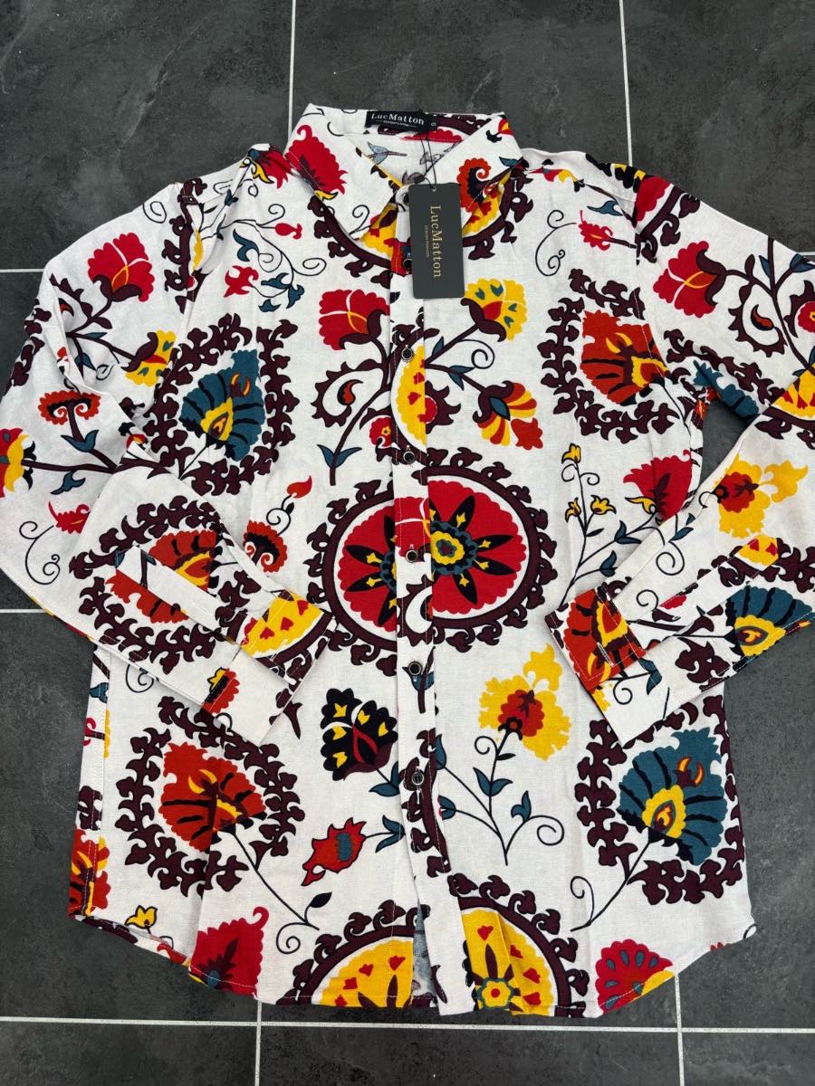 Mens Luc Matton Long Sleeve Hawaiian Linen Shirt Size Small