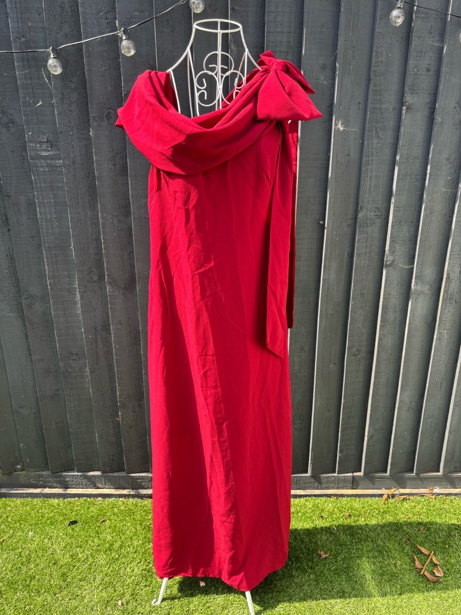 Babeyond Red Formal Off The Shoulder Dress Gown Bow Accent Wedding Guest Size 10
