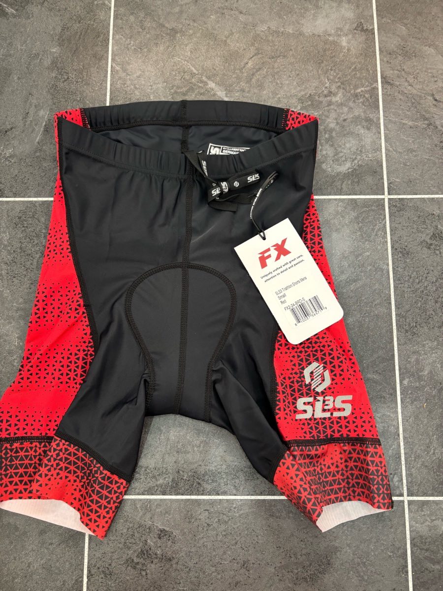 SLS3 Mens’s Padded Triathlon Cycling Shorts Black Red Size Small