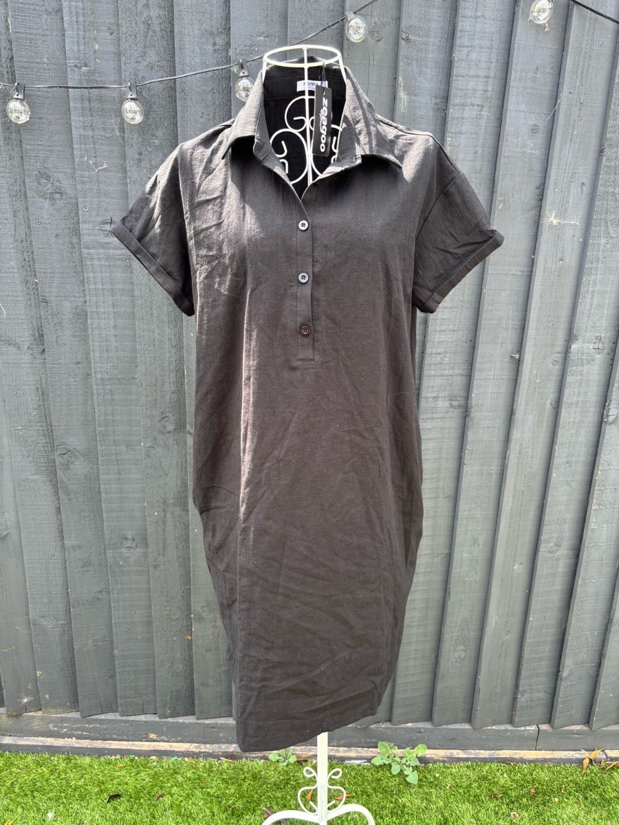 Womens Zeagoo Linen Blend Short Sleeve Shirt Dress Size Medium