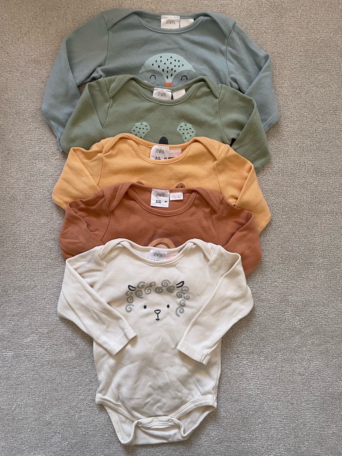 Zara baby bodysuits x 5 size 9-12 months