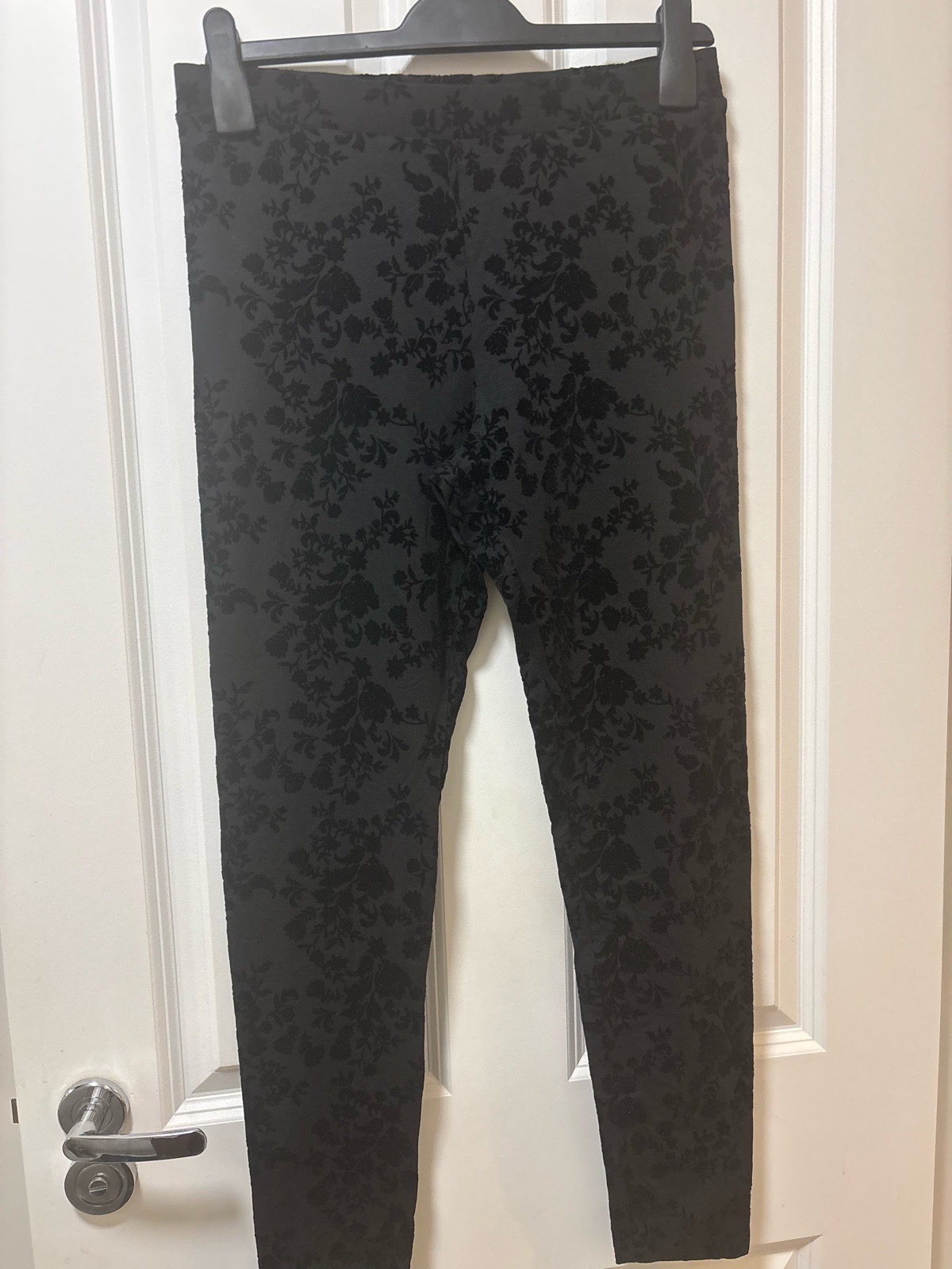 M&S Collection UK 12 Black Flocked Floral Leggings