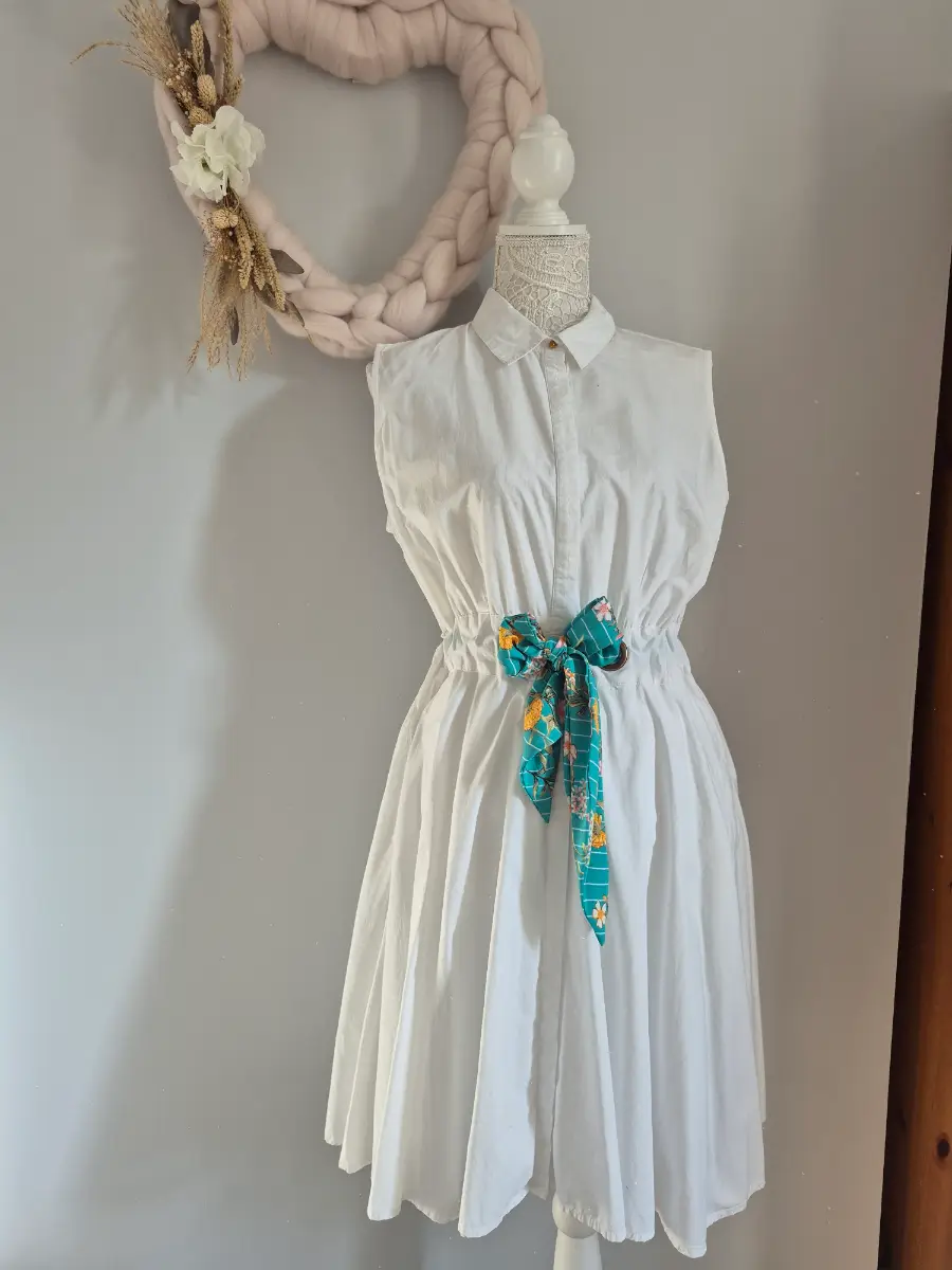 Cortefiel Striking Size 14 White Shirt Dress