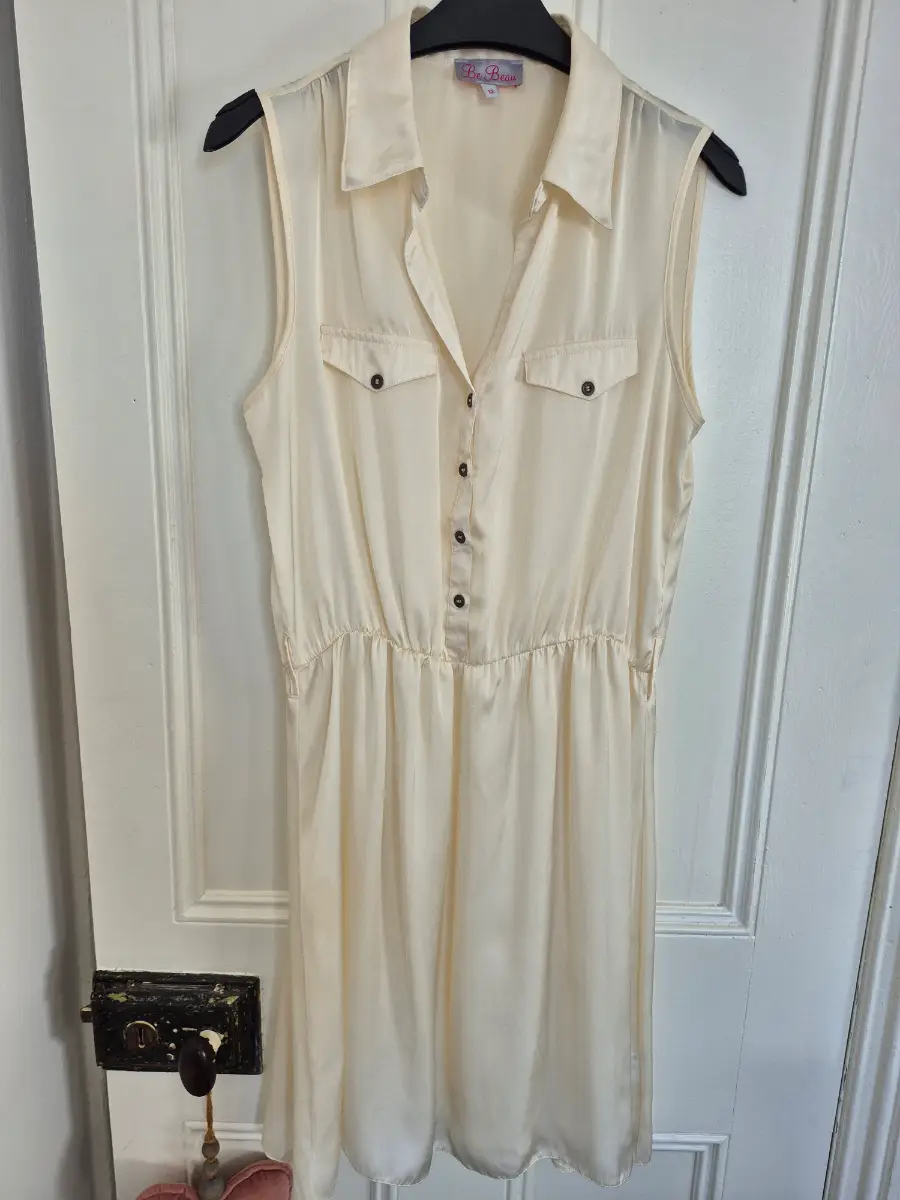 Be Beau Size 12 Semi Sheer Cream Shirt Dress