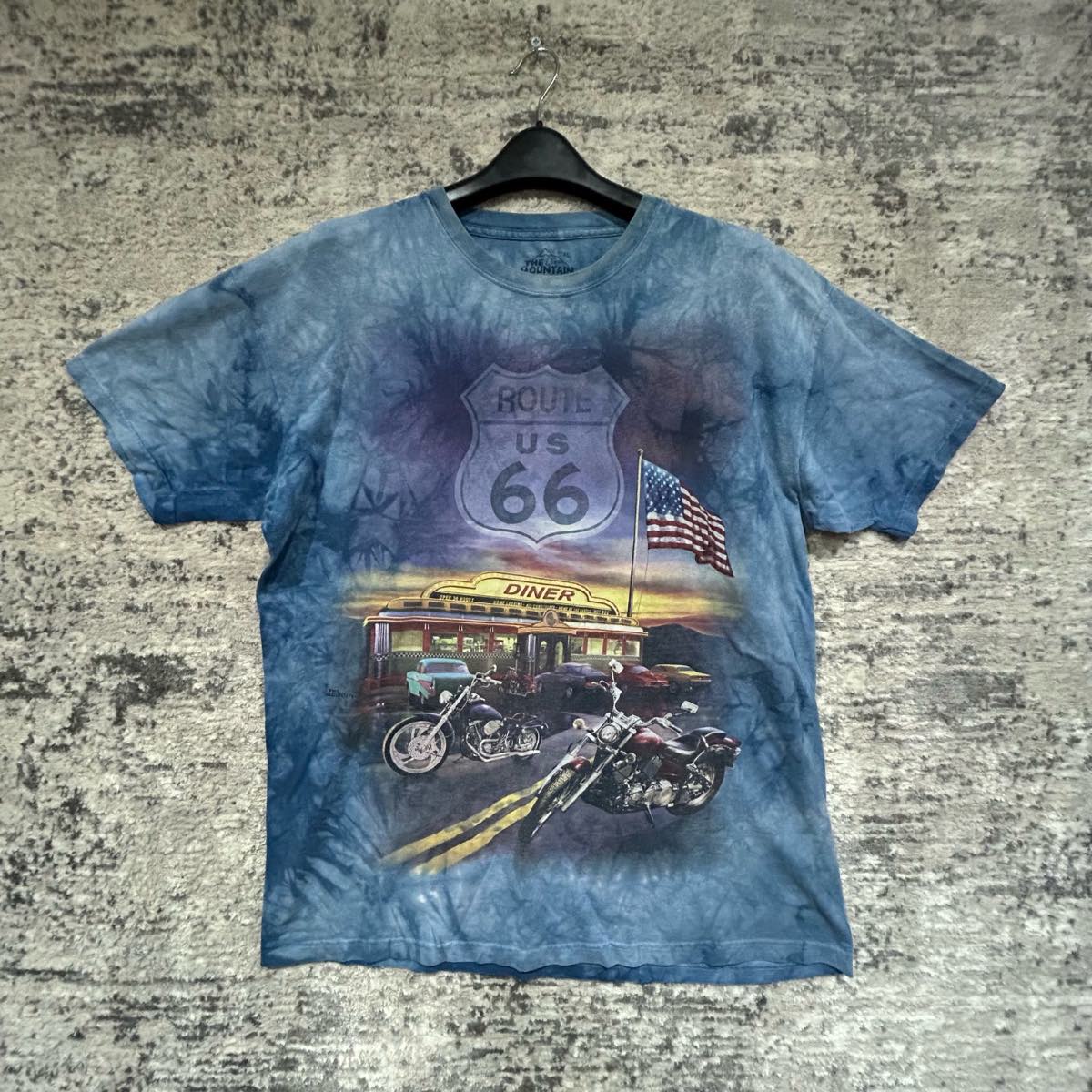 The Mountain Route 66 Biker Blue T-Shirt XL USA Tie Dye Motorcycle Graphic