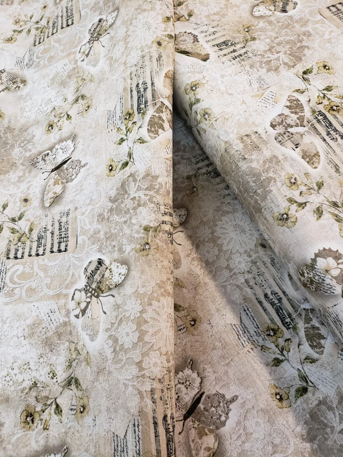 Junk Journal fat quarter - Vintage lace, butterflies & music