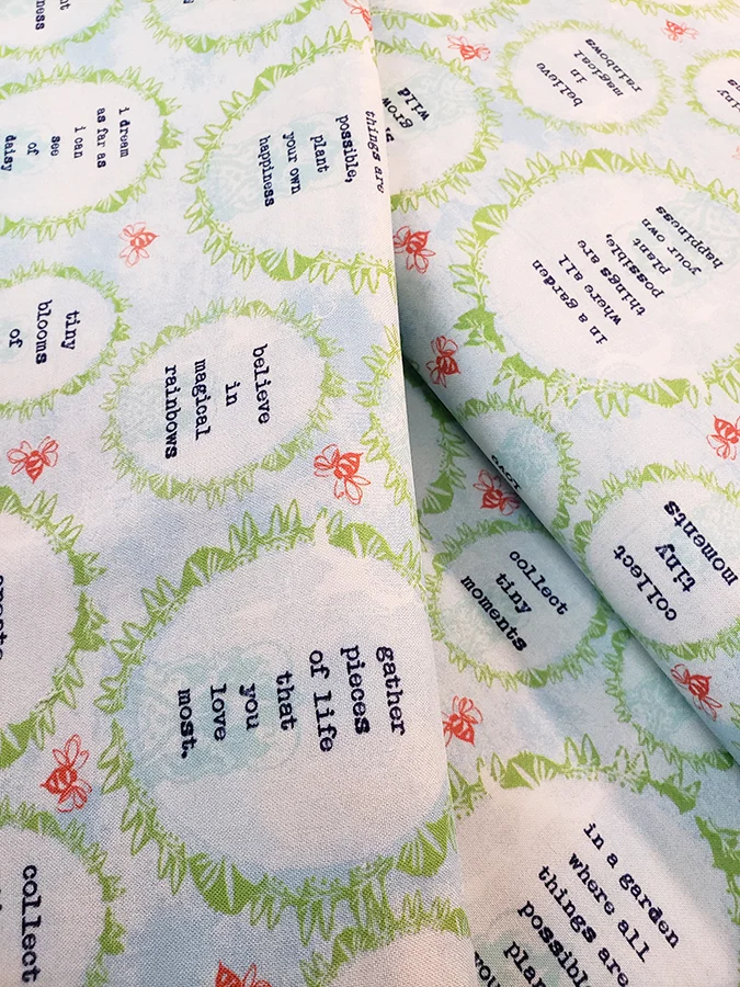 Junk journal fat quarter - Spirit of the Garden motivational words, fussy cutting