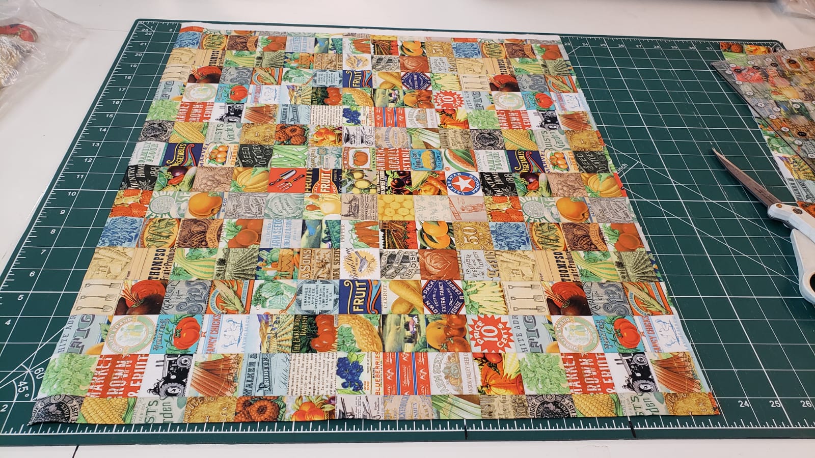 Moda Cathe Holden farm themed fat quarter, vintage American farm adverts, junk journal fabric