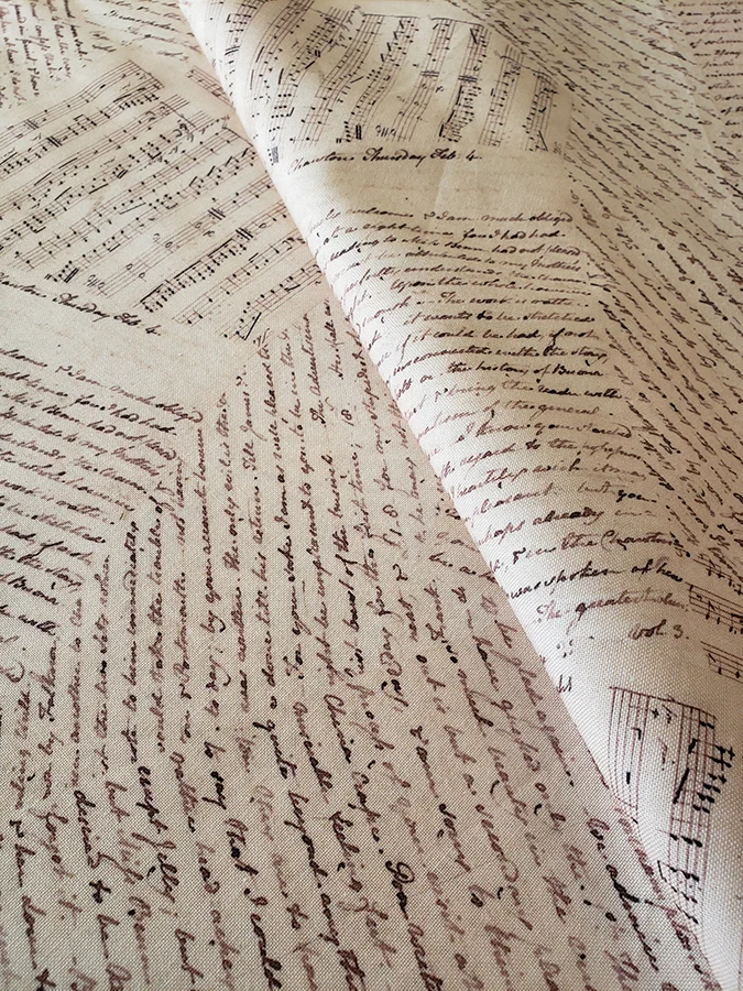 Jane Austen fat quarter 100% cotton - Accomplished women handwriting & music