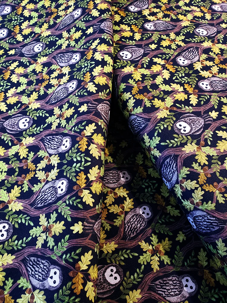 Lewis & Irene fat quarter 100% cotton - Old Quercus dark brown owls & trees