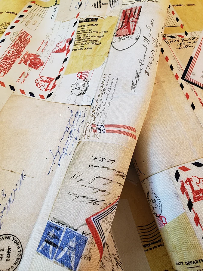 J Wecker Frisch Fat quarter - Sew America vintage wartime envelopes, junk journal