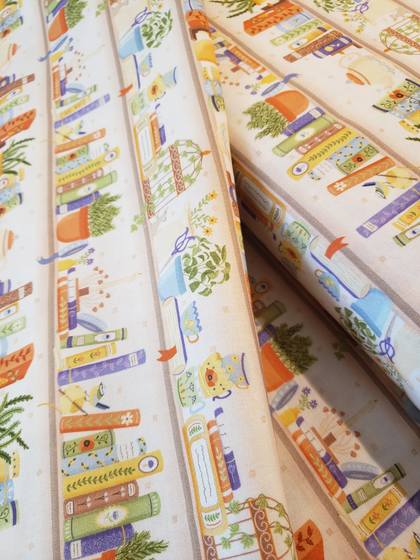 Bookshelf and house plants fabric fat quarter