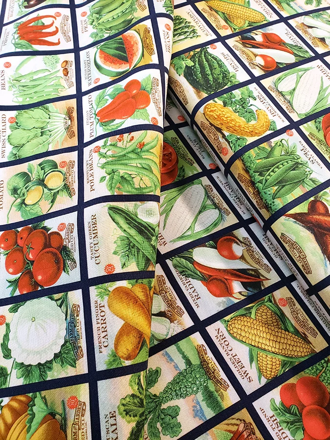 Moda Cathe Holden fat quarter, vintage vegetable adverts, junk journal/slow stitch fabric