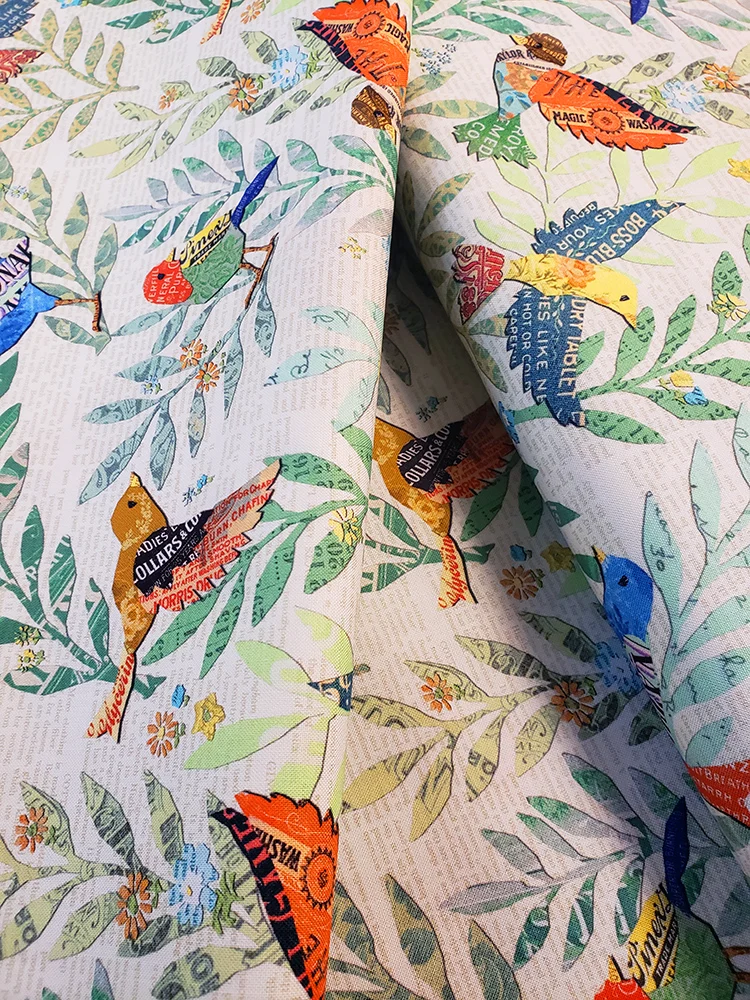 Moda Cathe Holden fat quarter, Paper Hamlet cream vintage advert birds, slow stitch fabric