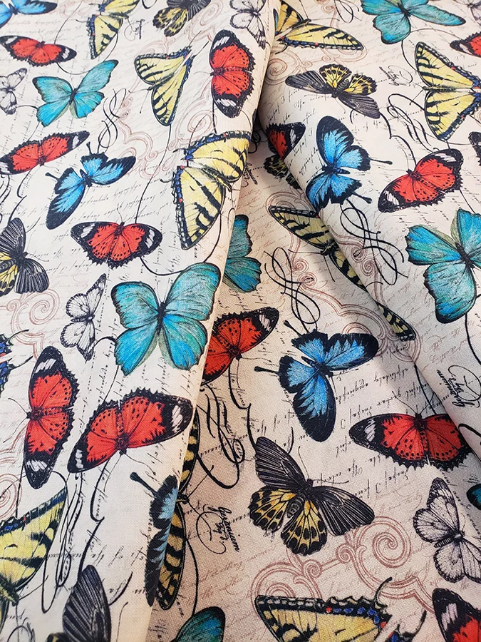 Junk Journal fat quarter 100% cotton - Vintage cream butterflies