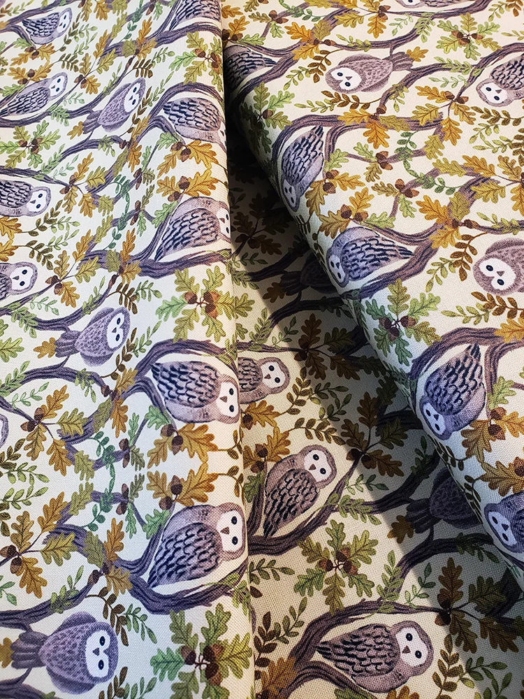 Lewis & Irene fat quarter 100% cotton - Old Quercus cream owls & trees