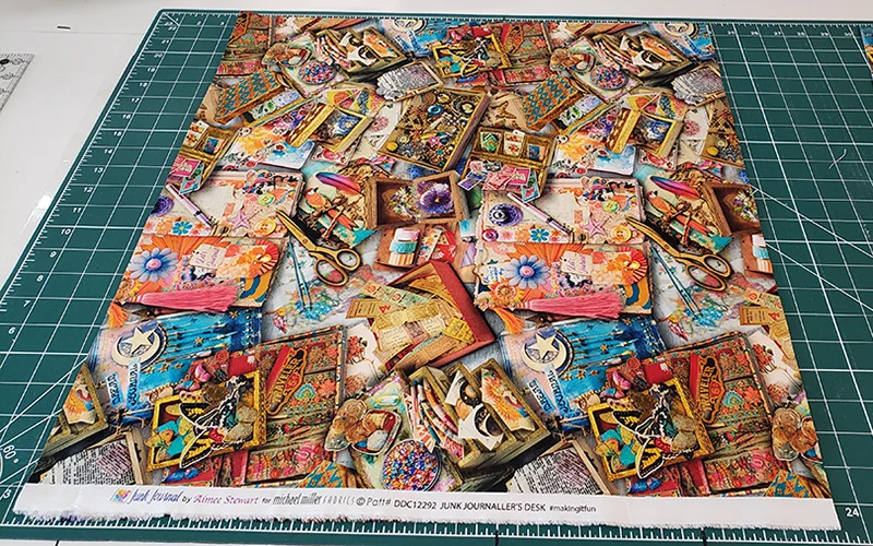 Vintage Junk Journal style fat quarter - Aimee Stewart junk journaller's desk