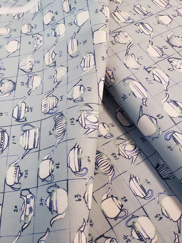 Junk Journal fat quarter 100% cotton - Moda Larking blue teapots