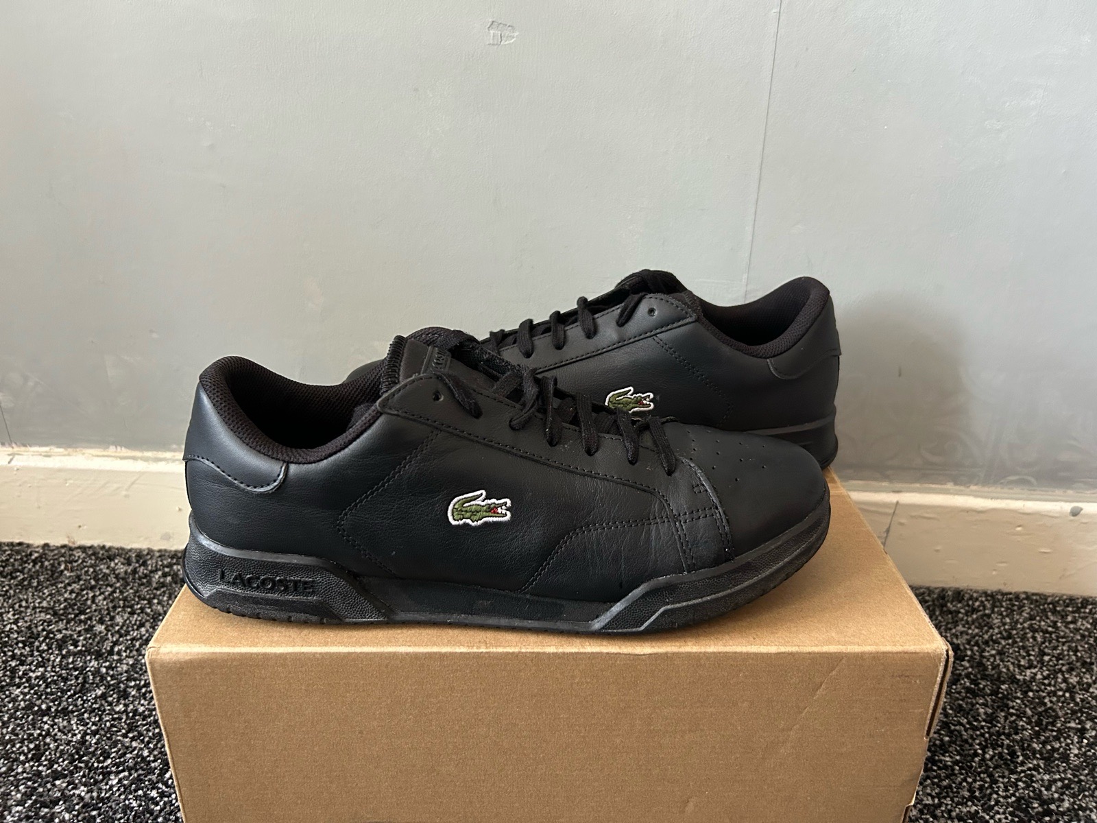 Lacoste Twin Serve Leather Trainers – Black – UK 8
