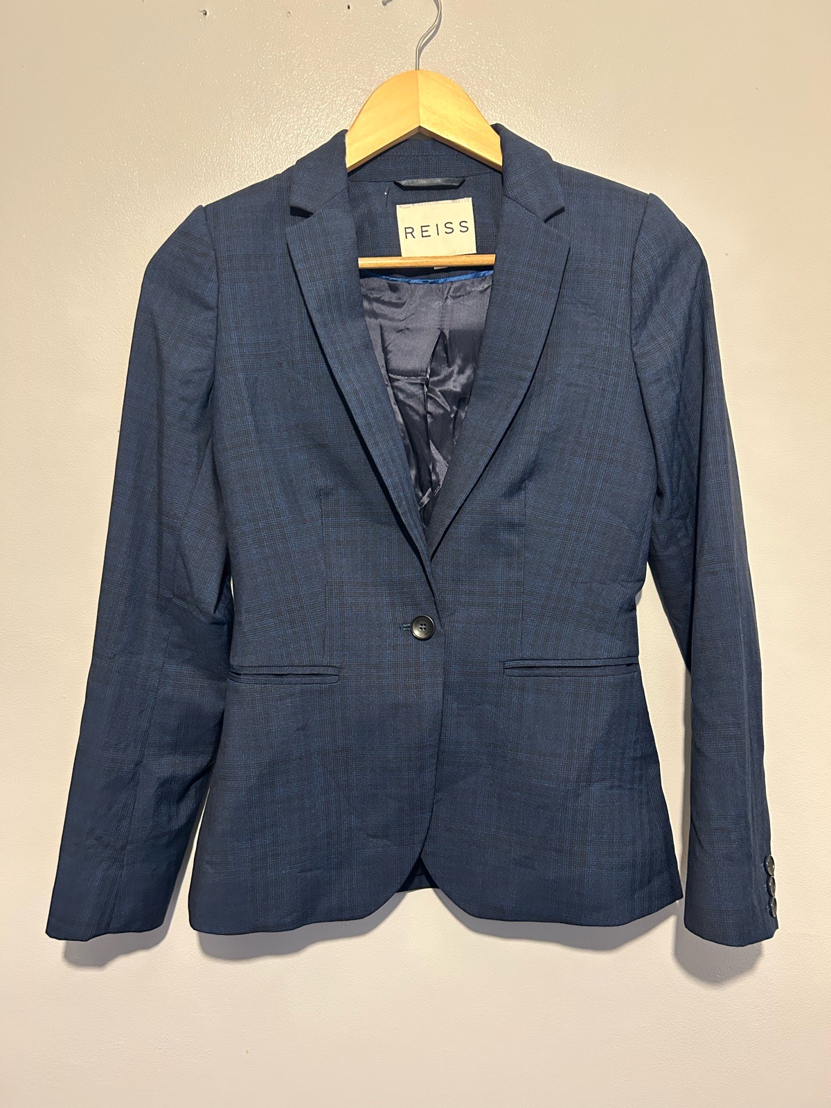 Reiss Navy Checked Single-Button Blazer Jacket - Size uk-4 Excellent condition.
