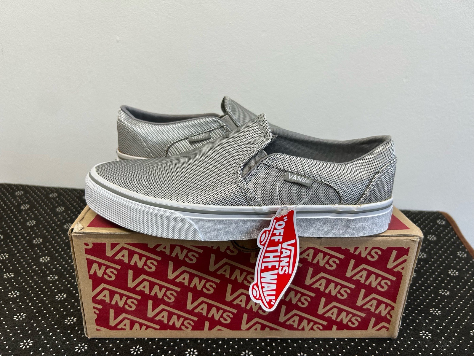 Vans Asher Slip-On Shoes Metallic Silver / White New