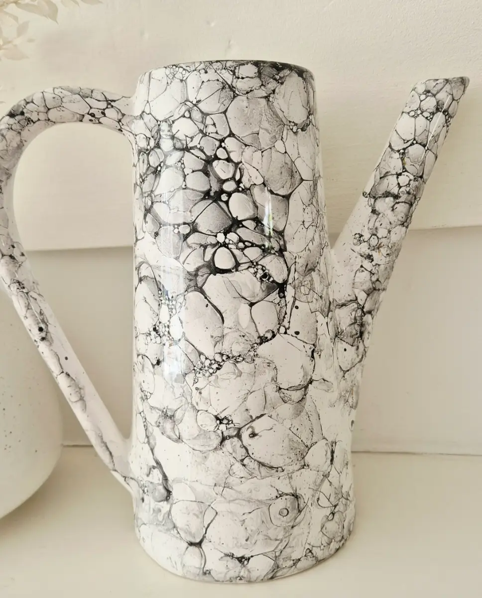 Vintage Farval Portugal Ceramic Pitcher Vase - Black & White Bubble Glaze Jug