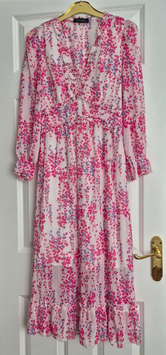 Picaurshe Pink Floral Ruffle Midi Dress - Size small