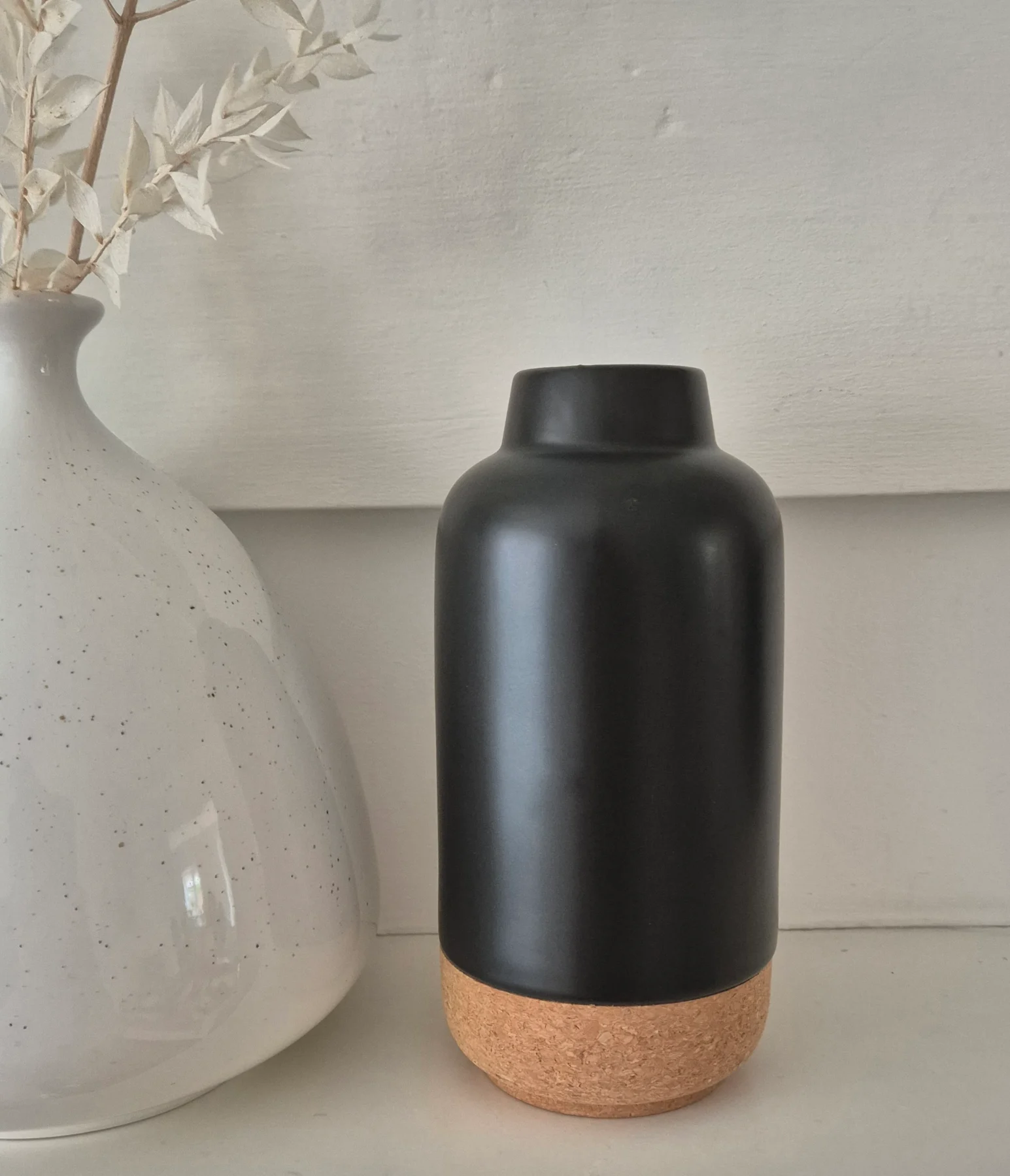 Dunelm black ceramic and Cork vase