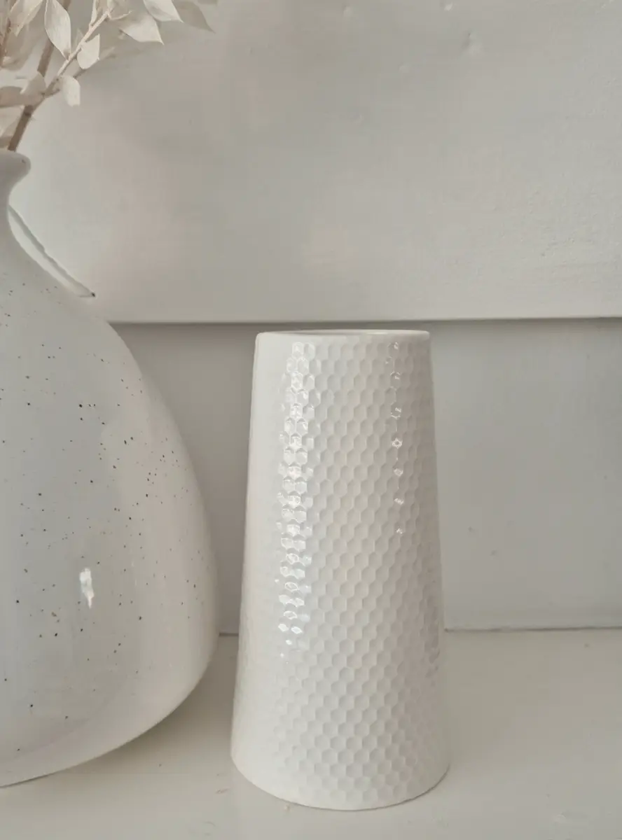 Small white honeycomb ceramic vase