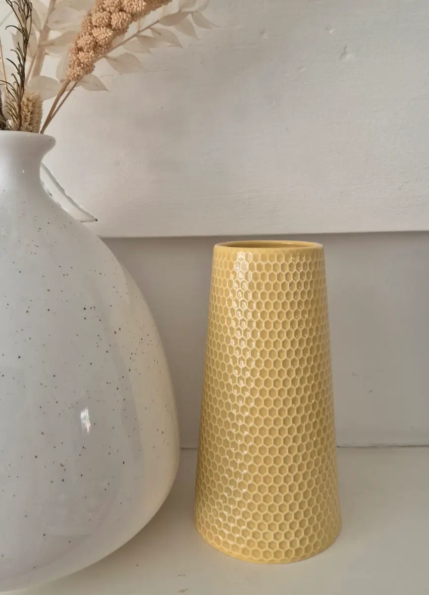 Mustard yellow small honeycomb ceramic vase