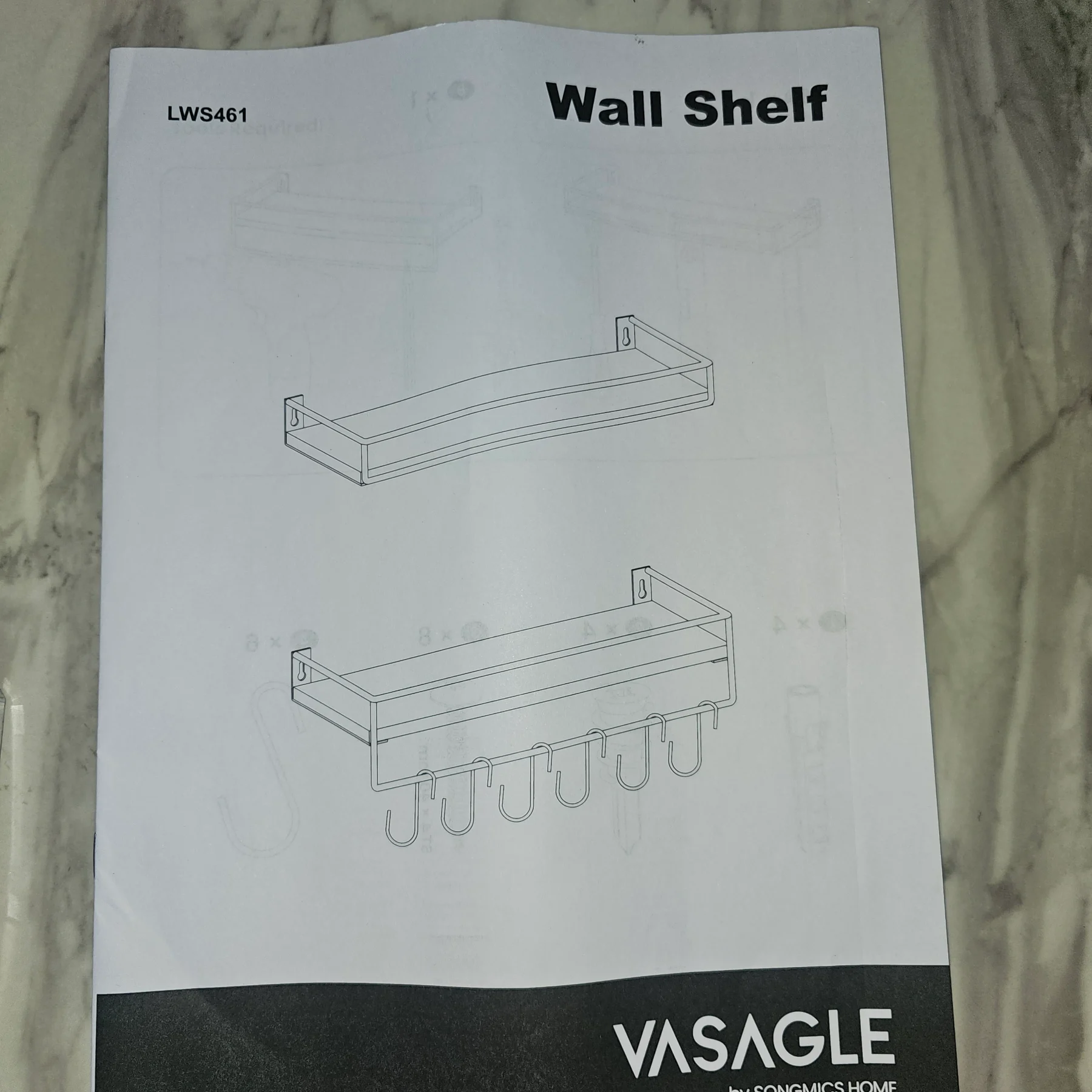 VASAGLE Wall Shelf Set LWS461KD01 – 2 Floating Shelves with Hooks, Rustic Brown & Black – New (Box O