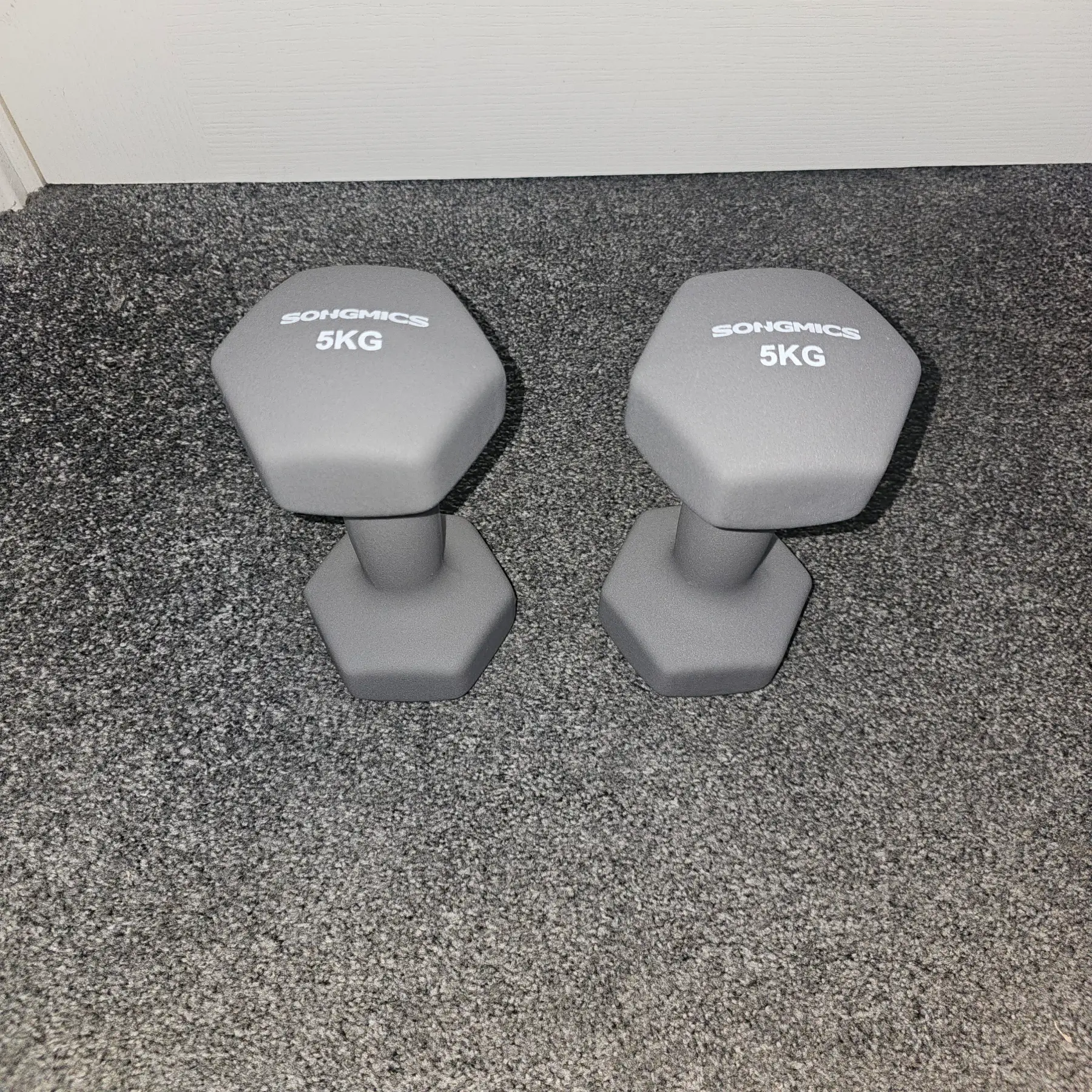 SONGMICS 5KG Neoprene Hexagonal Dumbbells (Set of 2) – Grey Hand Weights