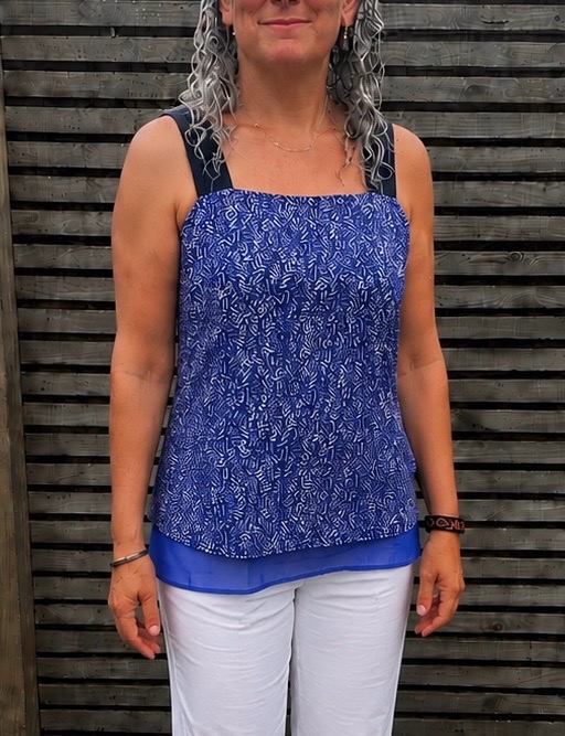 Next Ladies Blue Mix Layered Top with Wide Straps Size 6 NEW