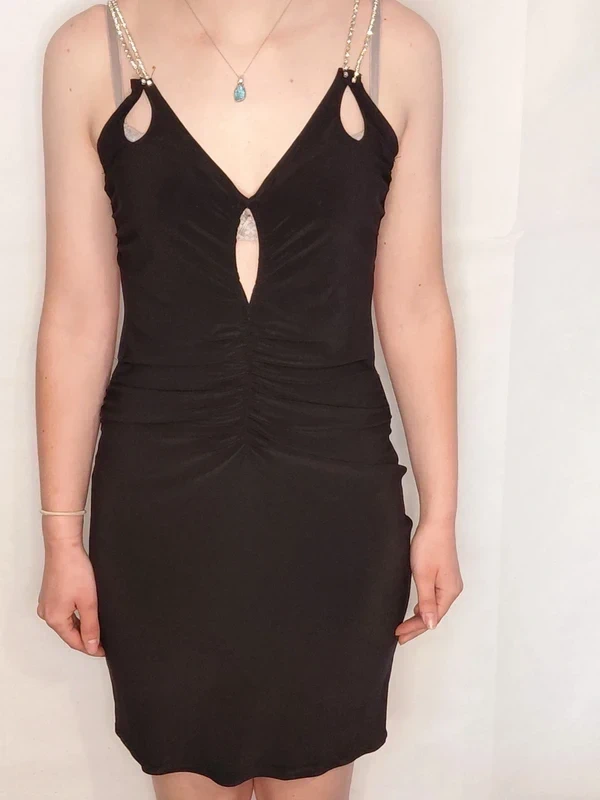 Trendyol Backless Little Black Dress, with silver beaded straps Size 10