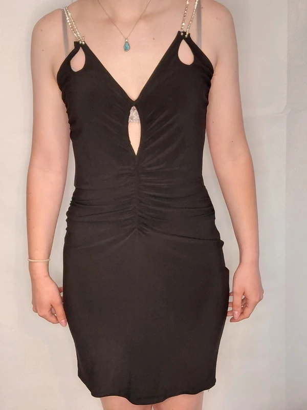 Trendyol Backless Little Black Dress, with silver beaded straps Size 14