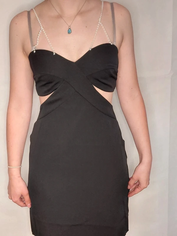Trendyol Little Black Dress, with pearl-like straps Size 6
