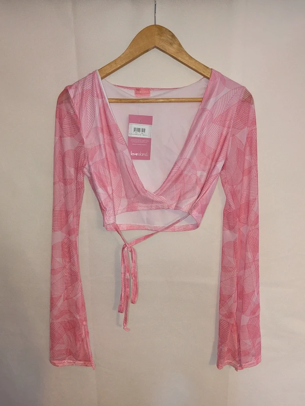 Love Island Pink Palm Tree Print Crop Top Size 12