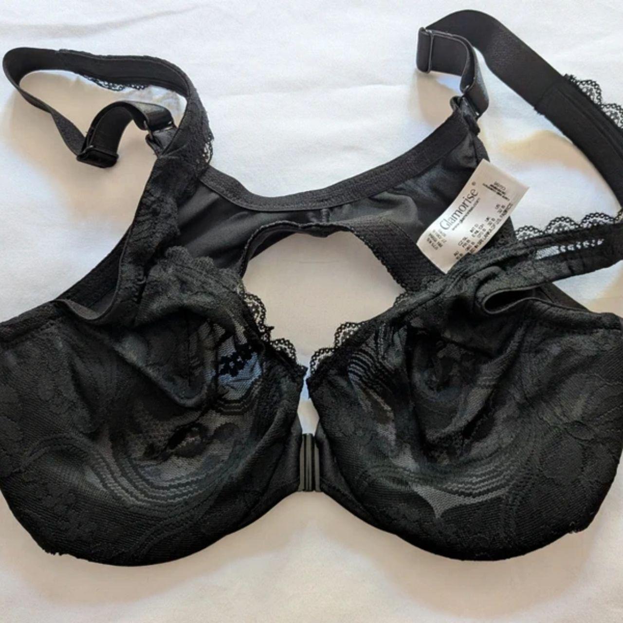 Glamorise Wonderwire Front-Closure Stretch Lace Underwire Bra 9245 Black 32B